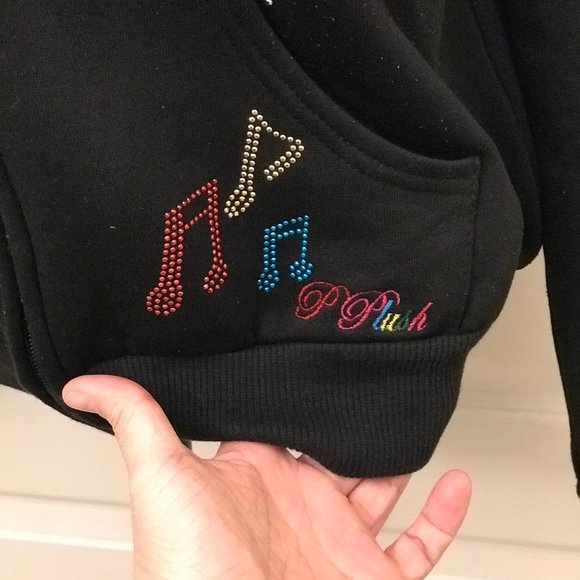 Rare Platinum Plush Black Full Zip Fleece Hoodie With Multicolor Musical Notes - Picture 4 of 10